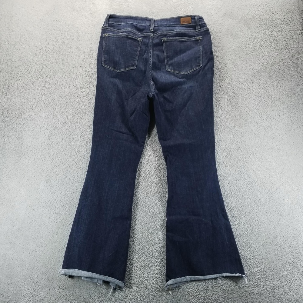 Judy Blue Jeans Womens 32 Blue Flare‎ Mid Rise Dark Wash Raw Hem Stretch - Picture 2 of 10
